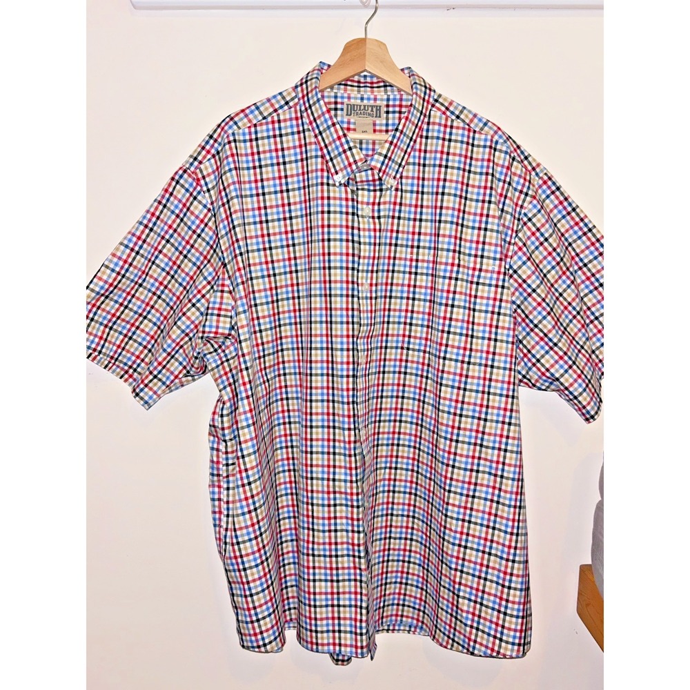Duluth Trading Blue Red Plaid Cotton Short Sleeve Shirt Mens 3XL Chest 60"